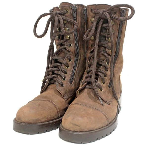 シャネル レースアップ 編み上げ ショート ブーツ レディース レザー 中古 Chanel ブラウン 送料無料 在庫限り