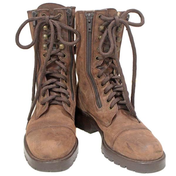 シャネル レースアップ 編み上げ ショート ブーツ レディース レザー 中古 Chanel ブラウン 送料無料 在庫限り