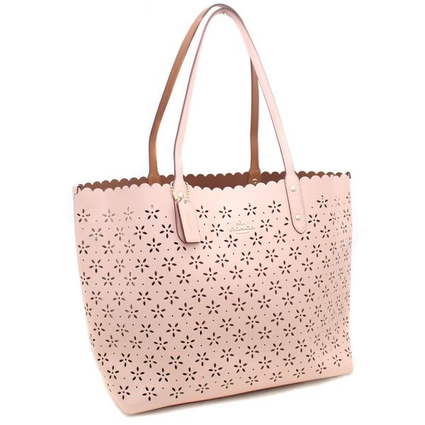 美品 コーチ フラワーパンチ シティー ラグジュアリー 花柄 トートバッグ レディース レザー ピンク 中古 送料