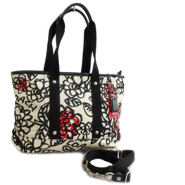 コーチ 2way ショルダーバッグ 斜め掛け トートバッグ レディース ナイロン エナメル 中古 F165 Coach ブラック 送料無料 誕生日プレゼント ホワイト