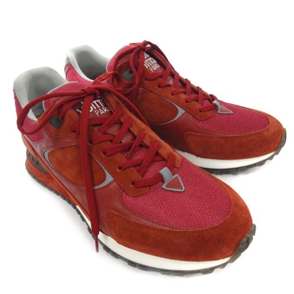 ルイ ヴィトン ランアウェイ ライン ダミエアンフィニ 表記サイズ9 スニーカー メンズ 中古 Louis レッド 限定モデル 送料無料 レザー スウェード Vuitton