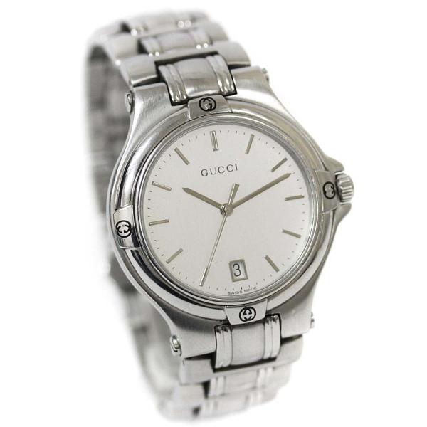 グッチ 9040m ラウンドフェイス 腕時計 メンズ クオーツ 中古 Gucci シルバー文字盤 Ya 送料無料 商舗 シルバー