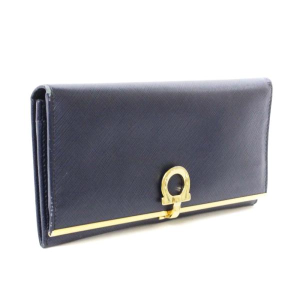 【X'masセール★30%OFF】サルヴァトーレフェラガモ Salvatore Ferragamo 長財布ガンチーニ ブルー シルバー レディース 中古 サルヴァトーレフェラガモ ガンチーニ 二つ折り 長財布 レディース 型