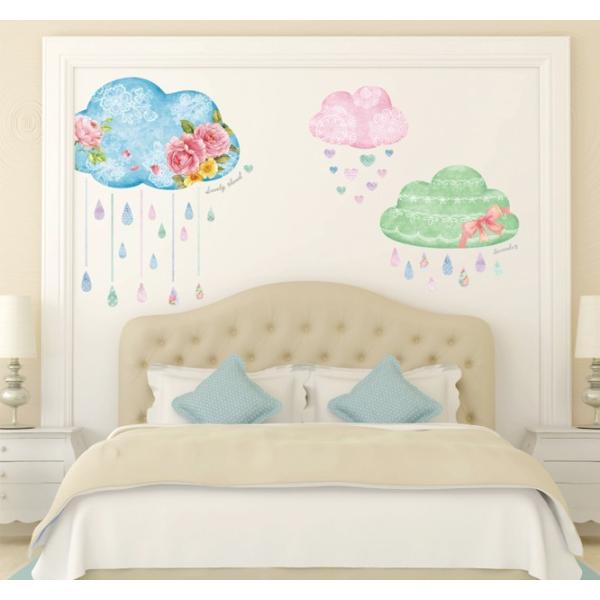 ウォールステッカー 雲 花 北欧 かわいい 子供部屋 壁シール おしゃれ 雨しずく ハート インテリアシール はがせる DIY 賃貸OK 女の子 ルームデコ
