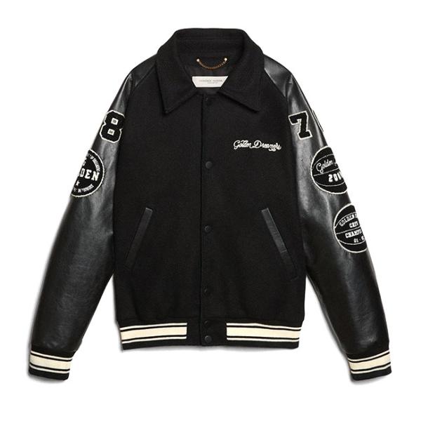 ゴールデングース　スタジャン　ウール　ブルゾン Golden Goose ゴールデングース ウール × レザー ワッペンロゴ 襟付き