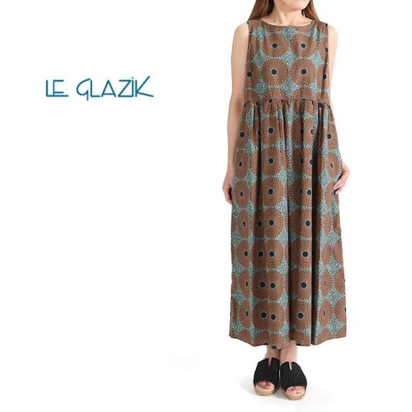 新品☆LE GLAZIK アフリカンバティック スリーブレスワンピース　総柄 新品☆LE GLAZIK アフリカンバティック スリーブレスワンピース
