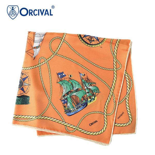 【美品】ORCIVAL×マニプリ 海洋デザイン スカーフ　63cm×63cm ORCIVAL × MANIPURI オーシバル マニプリ シルクスカーフ RC