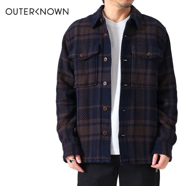 【美品】OUTERKNOWN (アウターノウン）ブランケットシャツ　チェック　L OUTERKNOWN アウターノウン ブランケット クラウドウィーブ ジャケット