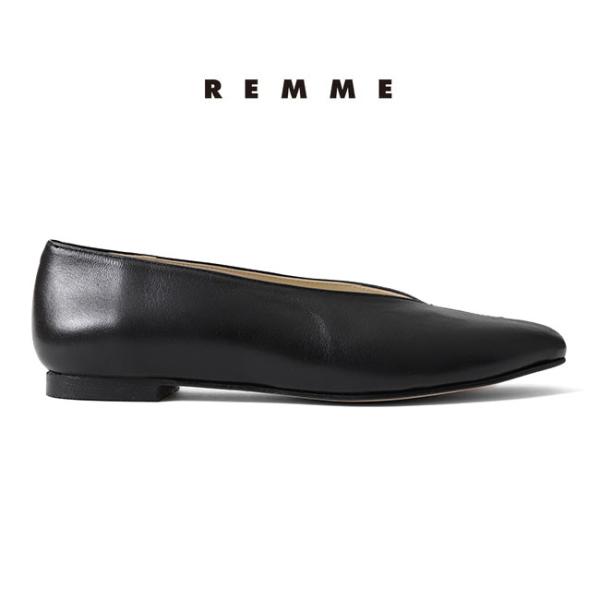 REMME（レメ） Vカット レザー フラットパンプス 6464SO 黒 白