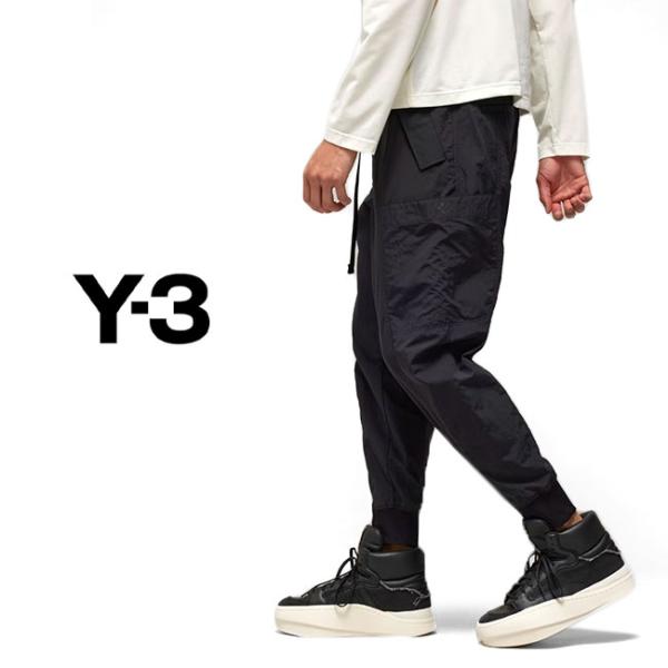 Y-3 ワイスリー ベルト付き クリンクル ナイロンパンツ IN8757 黒
