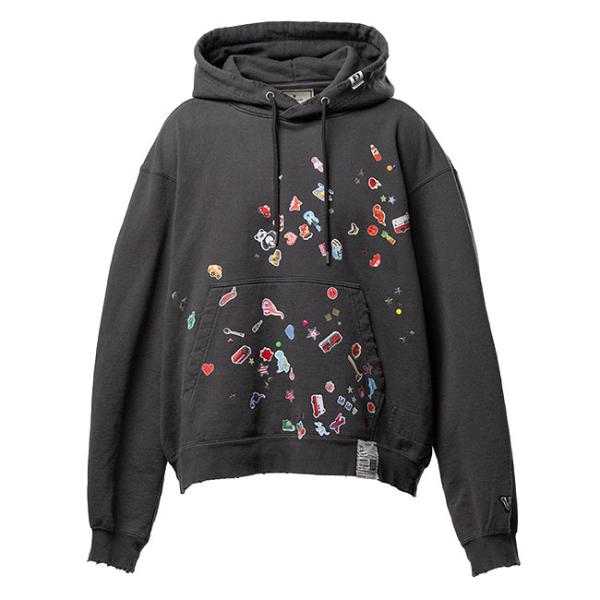 MIHARA YASUHIRO ブラウン ステッカー風プリント フードパーカー Maison MIHARA YASUHIRO ミハラヤスヒロ キッズステッカー プリント
