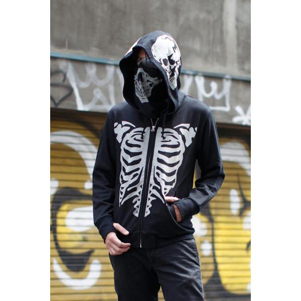 スカルパーカー ドクロ パーカ SKULL BONE PARKA ロック ファッション ユニセックス ESTILO パーカー （フェイスカバー付）  ジップアップ :est1301PVS:Golden Rock T !店 通販 