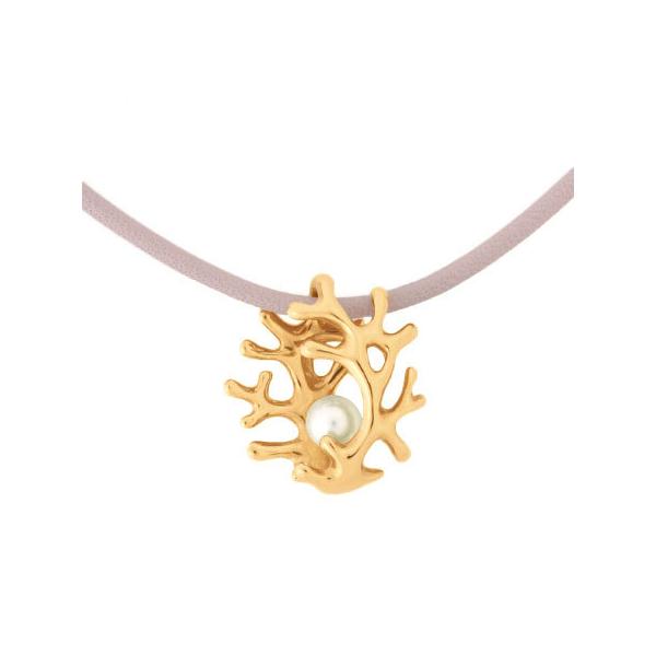 ミキモト 110周年記念 チャリティー 珊瑚モチーフ ペンダント K18PG あこや真珠 レザーコード MIKIMOTO