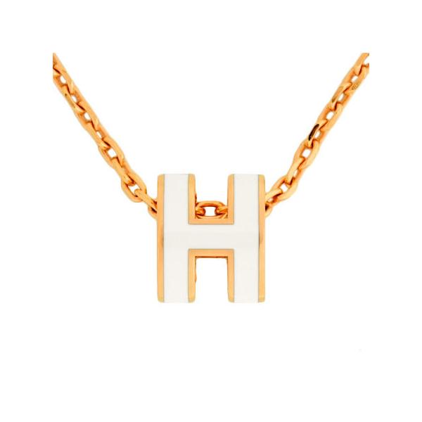 エルメスミニ ポップH ネックレス ホワイト ピンクゴールド ミニ