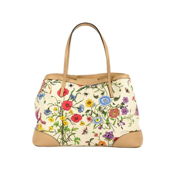 グッチ GUCCI フローラ キャンバス レザー トートバッグ ベージュ 花柄