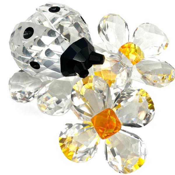 美品　スワロフスキー SWAROVSKI 花とテントウムシ オブジェ 置物 美品 スワロフスキー SWAROVSKI 花とテントウムシ オブジェ 置物