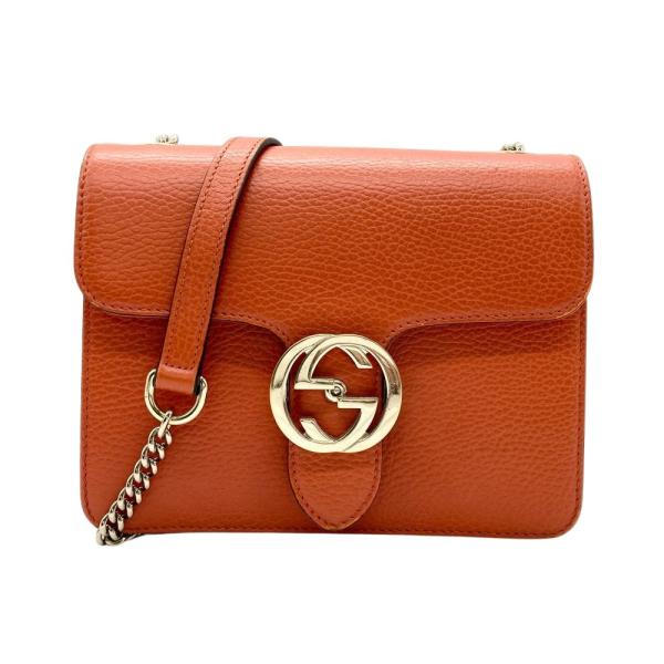 ほぼ未使用 グッチ 長財布 インターロッキングG チェーンウォレット 466506 オレンジ GUCCI イタリア製 ゴールド金具 クラッチ ミニバッグ 中古 美品 GUCCI - ほぼ未使用 グッチ 長財布 インターロッキングG チェーン