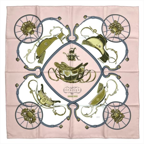 HERMES エルメス カレ 90 SPRINGS スカーフ シルク ピンク 馬車 HERMES エルメス カレ 90 SPRINGS スカーフ シルク ピンク 馬車