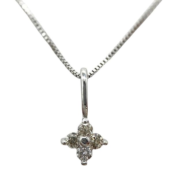 フラワー ネックレス ダイヤモンド 0.04ct K10WG 0.7g シルバー