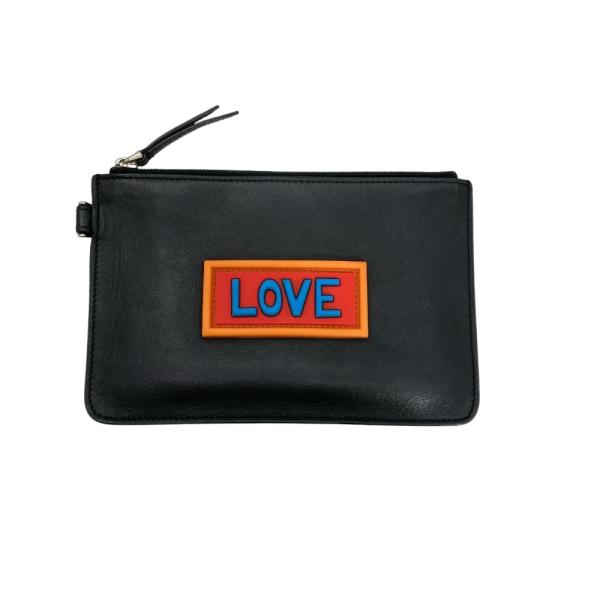 フェンディ FENDI LOVE  ポーチ レザー ブラック クラッチバッグ レディース