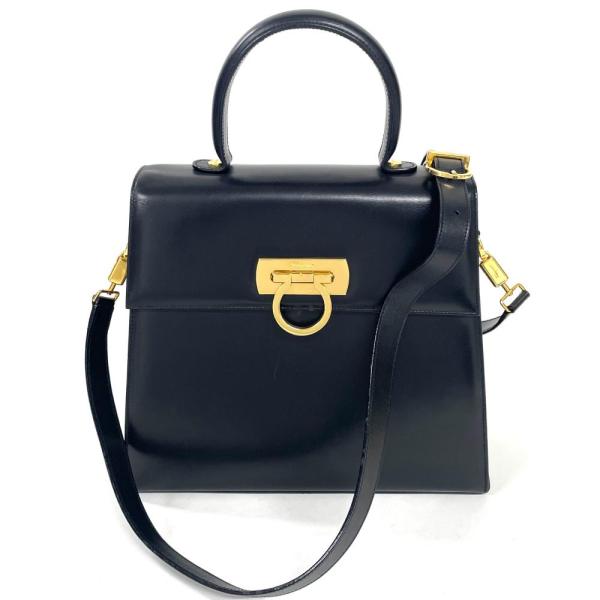 フェラガモ Ferragamo ガンチーニ ハンドバッグ 2WAY レザー ブラック