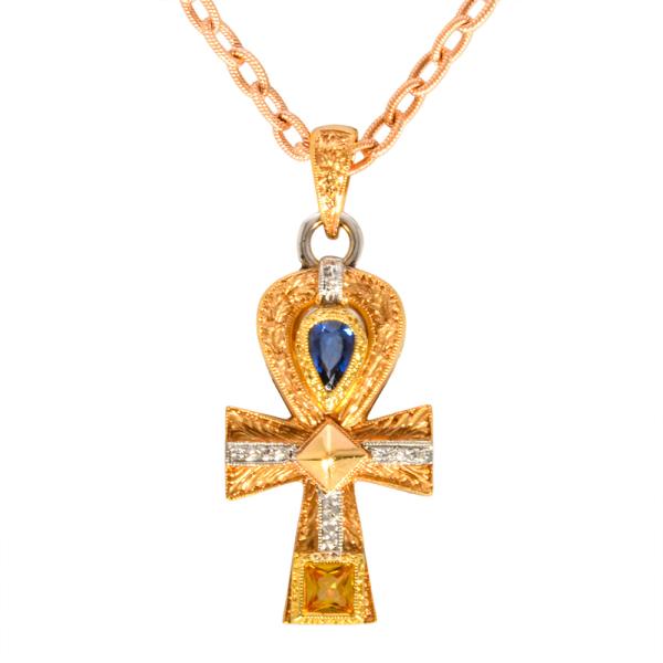 カッツァニーガ CAZZANIGA K18 ネックレストップ カッツァニーガ CAZZANIGA クロス モチーフ ネックレス サファイア