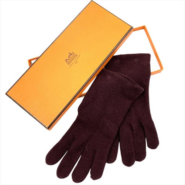 美品 エルメス カシミア 手袋 グローブ HERMES（エルメス） 手袋 グローブ カシミヤ ボルドー M レディース
