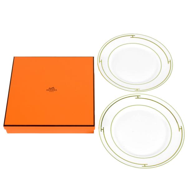 HERMES エルメス リズム プレート 2枚セット 皿 陶磁器 グリーン 27.5