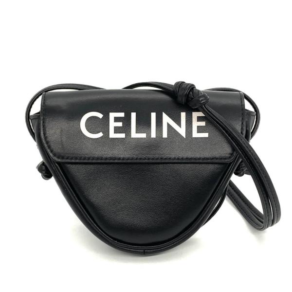 極 美品 CELINE セリーヌ ヴィンテージ ロゴ リング金具 レザー 本革 ショルダーバッグ サコッシュ クロスボディバッグ ブラック 58641 CELINE（セリーヌ） ロゴ トライアングル ショルダーバッグ レザー