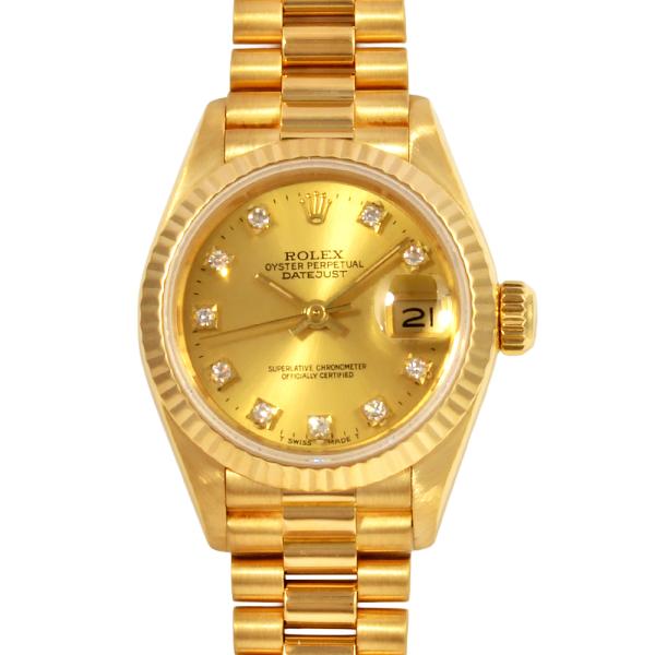 ロレックス ROLEX デイトジャスト 69178G 10P ダイヤ 金無垢 YG イエローゴールド R番 自動巻き レディース  時計 ROLEX デイトジャスト 69178G 金無垢 R番 レディース腕時計 シャンパン