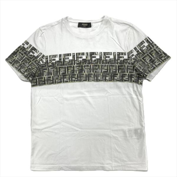 FENDI フェンディ ズッカ 迷彩柄 半袖Tシャツ コットン ホワイト ロゴ  