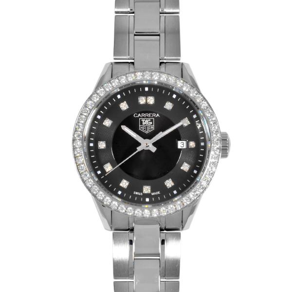 タグホイヤー TAG Heuer WV1412.BA0793 カレラ 腕時計 クォーツ ブラック文字盤 デイト 13Pダイヤ ダイヤベゼル レディース