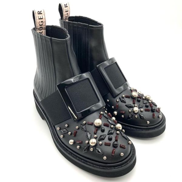 ロジェヴィヴィエ Roger vivier ビジュー サイドゴア ブーツ ブラック