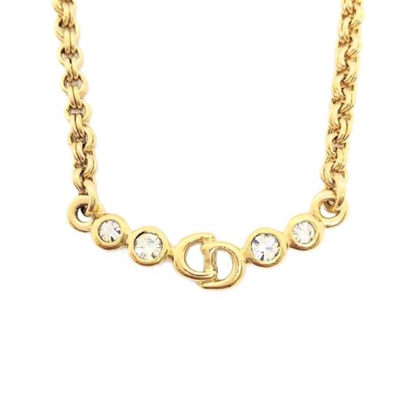 Christian Dior ラインストーン付きCDロゴネックレス　ゴールド美品 クリスチャンディオール Christian Dior CDロゴ 4Pラインストーン