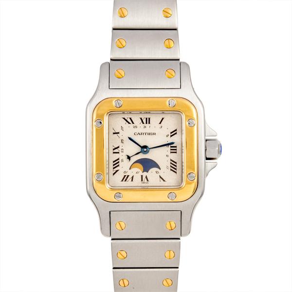 カルティエ Cartier 時計 レディース ブランド サントスガルベ SM ムーンフェイズ デイト クオーツ QZ ステンレス SS ゴールド YG W20008C4 コンビ 磨き済み 【中古】 Cartier - カルティエ Cartier 時計 レディース ブランド サントス