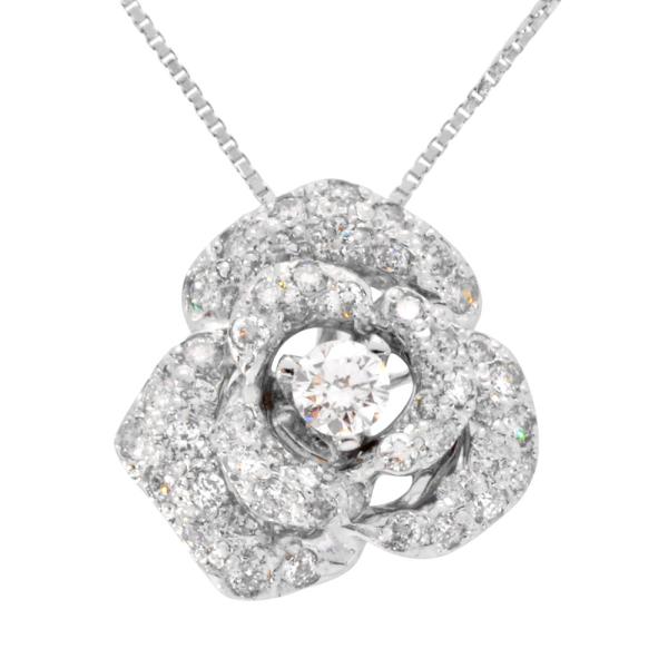フラワーモチーフ ペンダント ネックレス ダイヤモンド 0.7ct K18WG