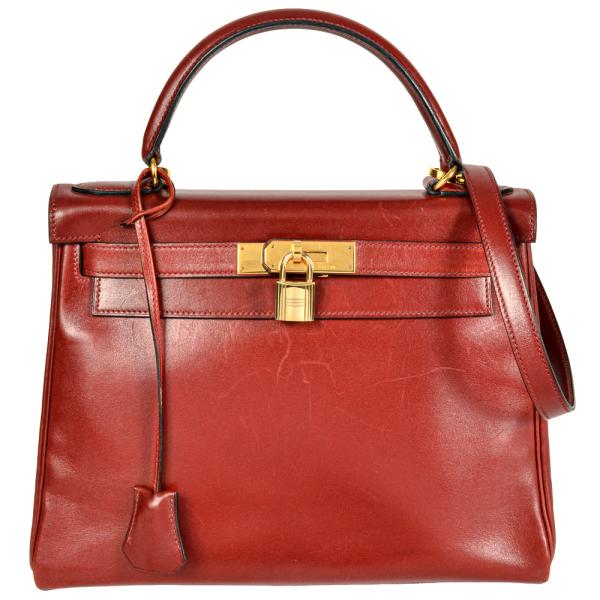 HERMES（エルメス） ケリー28 ハンドバッグ ボックスカーフ 〇W刻印