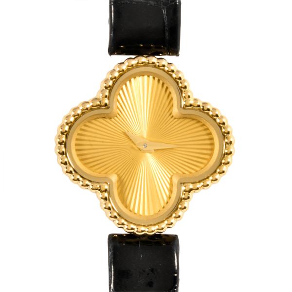 ヴァンクリーフ&アーペル Van Cleef & Arpels VCARO8WT00 スウィート アルハンブラ ウォッチ 腕時計 ゴールド文字盤 ギヨシェ K18 レディース【中古】 goldplazajp_itnoktzhxpq8