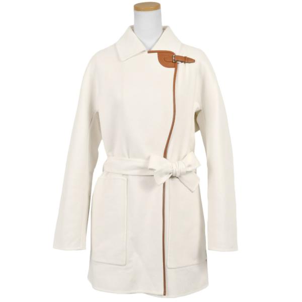 ★HERMES★美品★カシミヤ★レザー★ダブルフェイス★ロングコート HERMES（エルメス） ダブルフェイス コート カシミヤ レザー ホワイト