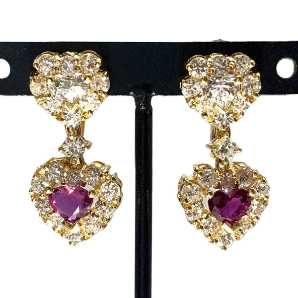 ハート イヤリング ルビー 0.30ct K18YG 7.8g レディース : ゴールド  