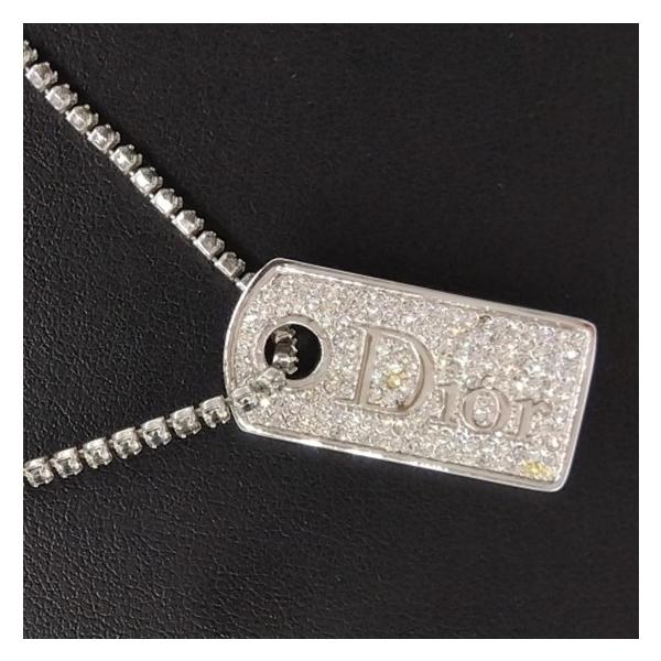 ディオール Dior ロゴプレート ラインストーン ネックレス シルバー