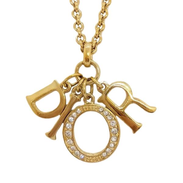 【美品】DIOR クリスチャンディオール　ロゴチャームネックレス ストーン付き クリスチャンディオール Christian Dior ロゴチャーム ネックレス