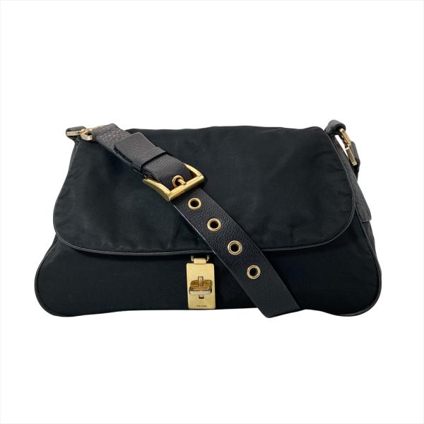 PRADA（プラダ） ショルダーバッグ ナイロン ブラック : ゴールド 