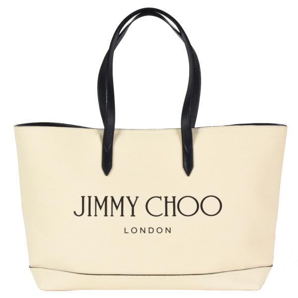 ジミーチュウ JIMMY CHOO トートバッグ キャンバス レザー アイボリー