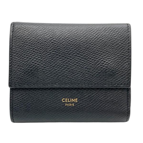 セリーヌ CELINE トリフォールドウォレット 三つ折り財布 レザー ブラック コンパクトウォレット レディース