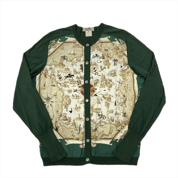 HERMES（エルメス） カーディガン シルク グリーン ゴールド金具 38