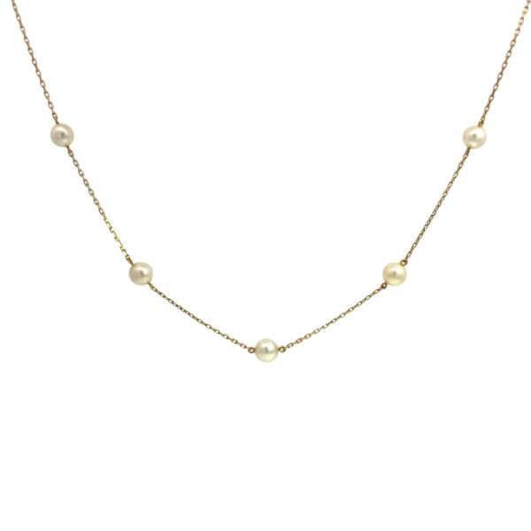 週末お値下げMIKIMOTO ステーションネックレスイエローゴールドk18 9粒 MIKIMOTO（ミキモト） ステーションネックレス パール4.6mm-6.0mm
