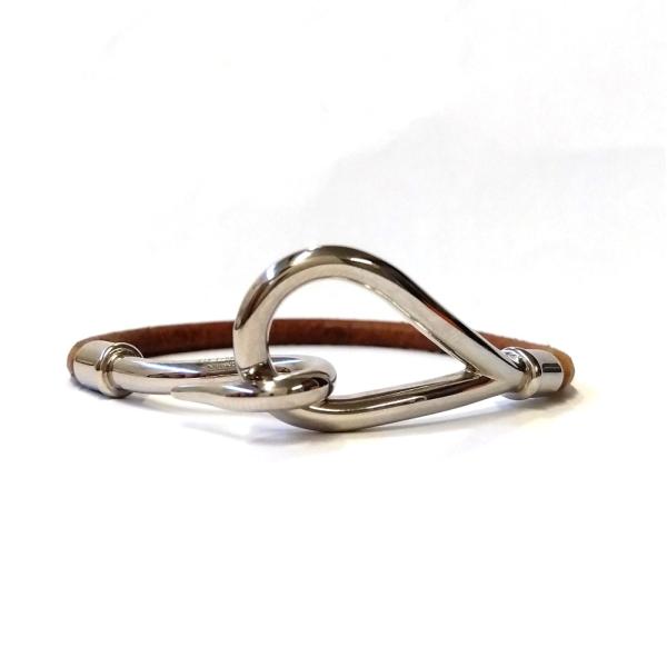 HERMES エルメス ジャンボ ブレスレット レザー シルバー金具 ブラウン HERMES（エルメス） ジャンボフック ブレスレット レザー メタル