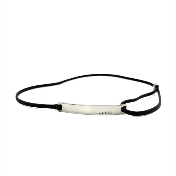 GUCCI（グッチ） ロゴプレート チョーカー SV925 レザー : ゴールド