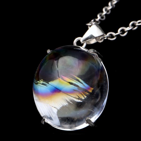 アイリスクォーツ 虹入り 水晶 ネックレス AAA 天然石 ペンダント高品質 Silver925 チェーン付き :rainbow-p:GOLD